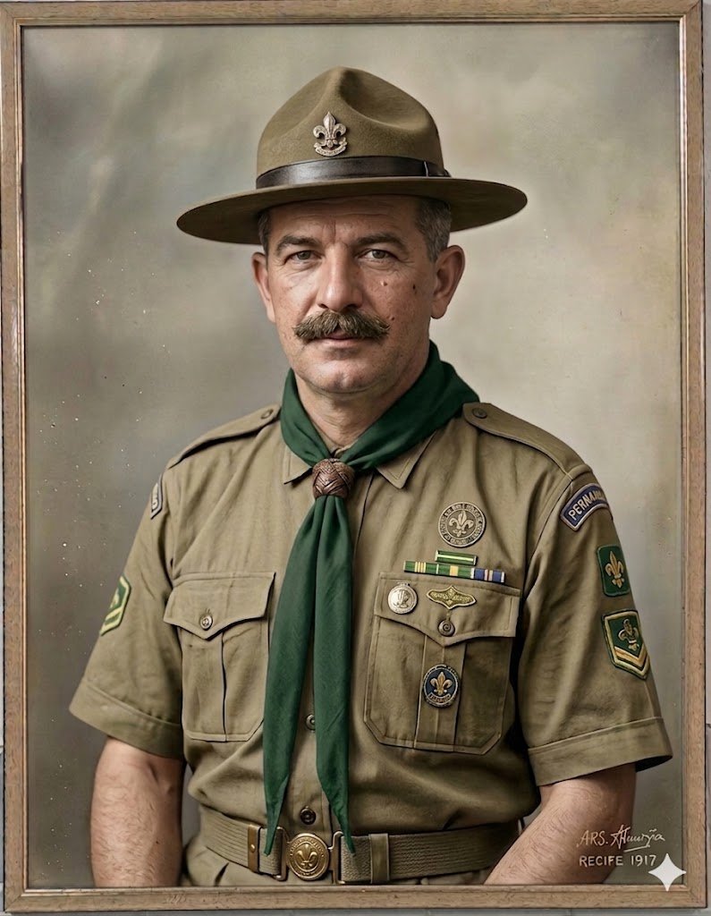 Retrato reconstituído do Dr. Olinto Victor, primeiro presidente efetivo da A.P.E. A obra foi gerada a partir do desenho original preservado e cedido gentilmente pelo Gestor Diogo Barros, da Escola de Referência em Ensino Médio (EREM) Olinto Victor.